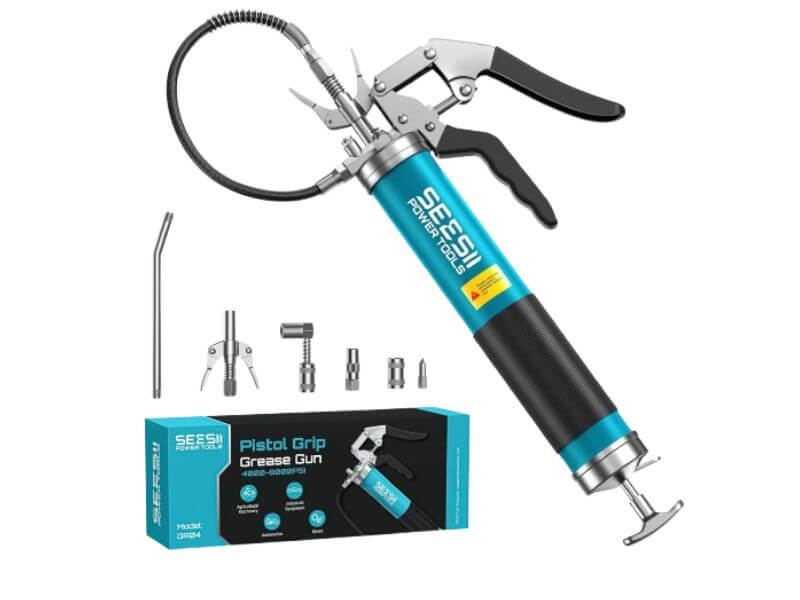 Seesii Upgraded 8000PSI Pistol Grip Grease Gun Kit with 90 degree adapter.