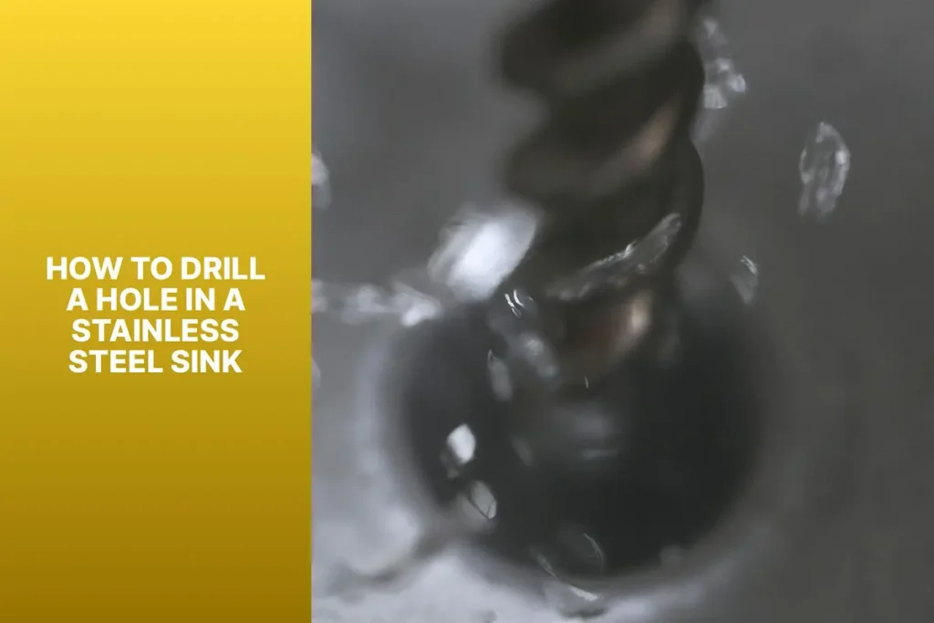 A photo demonstrating how to drill a hole in a stainless steel sink using a step drill bit.