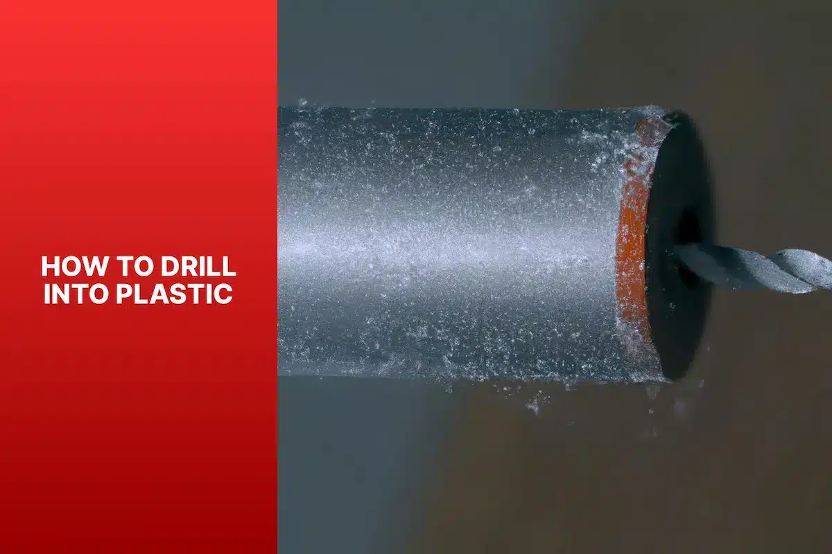 A photo illustrating 'how to drill into plastic' correctly, showing a drill bit making a clean hole in a plastic sheet.