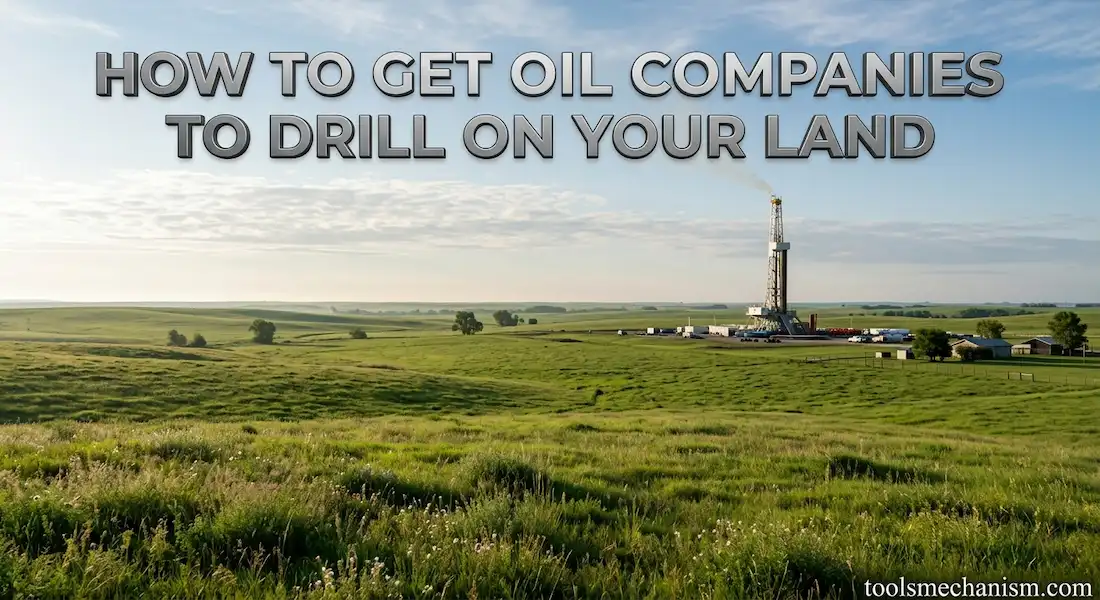 An industrial oil drilling rig on a private ranch showing how to get oil companies to drill on your land guide.