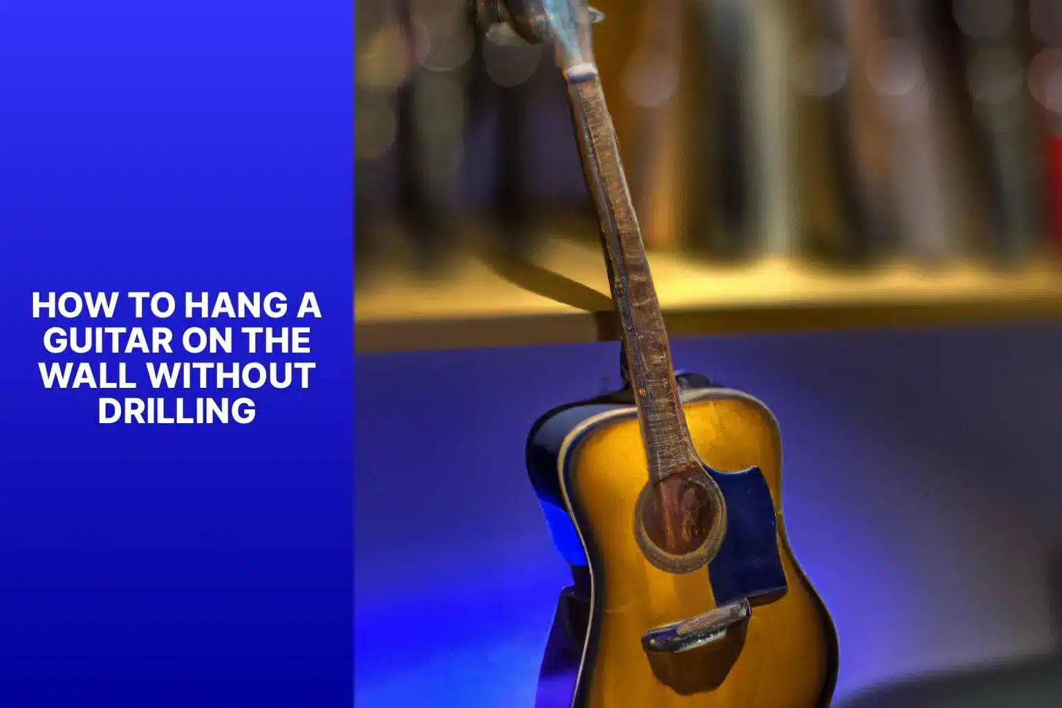 A room interior showing a mounted instrument demonstrating How to Hang a Guitar on the Wall Without Drilling safely.