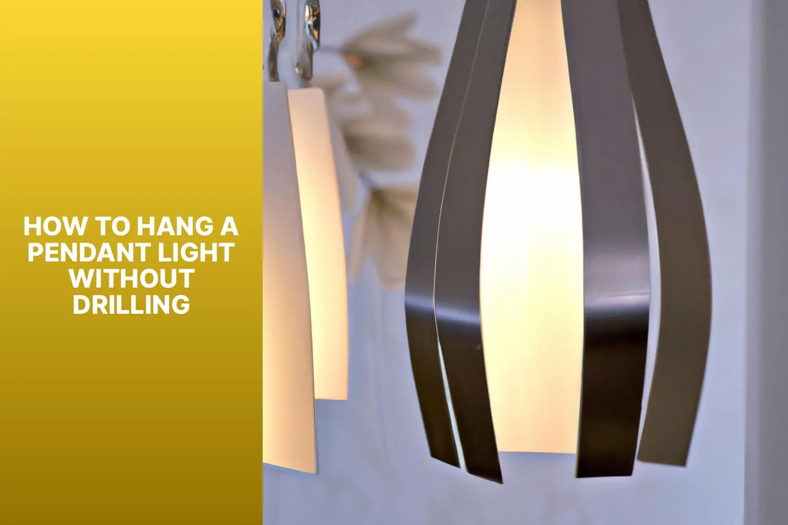 A photo demonstrating how to hang a pendant light without drilling using an adhesive ceiling hook.