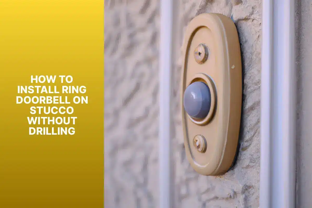 A smart doorbell attached to a textured wall showing how to install ring doorbell on stucco without drilling using adhesive.