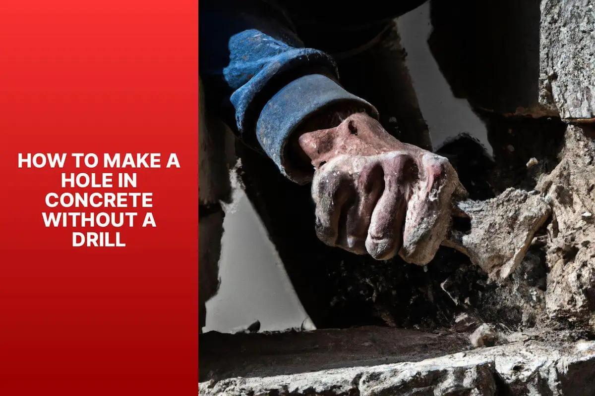 worker using a hammer and chisel demonstrating how to make a hole in concrete without a drill manually.