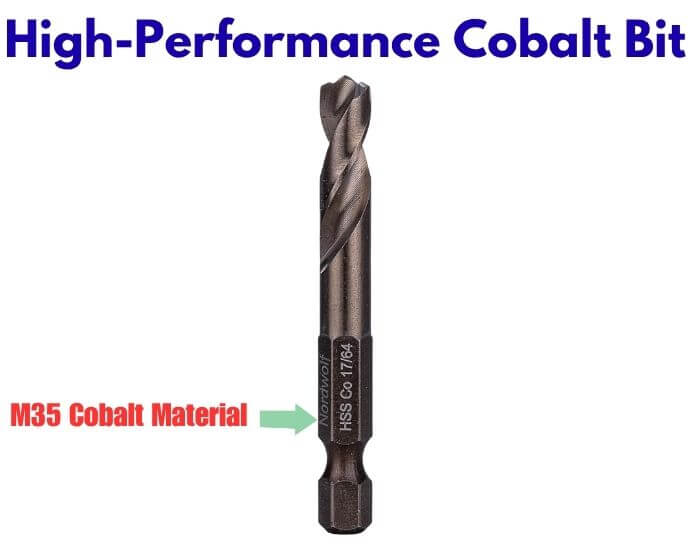 Close up of HSS Co cobalt drill bit showing markings for drilling cast iron.
Caption: