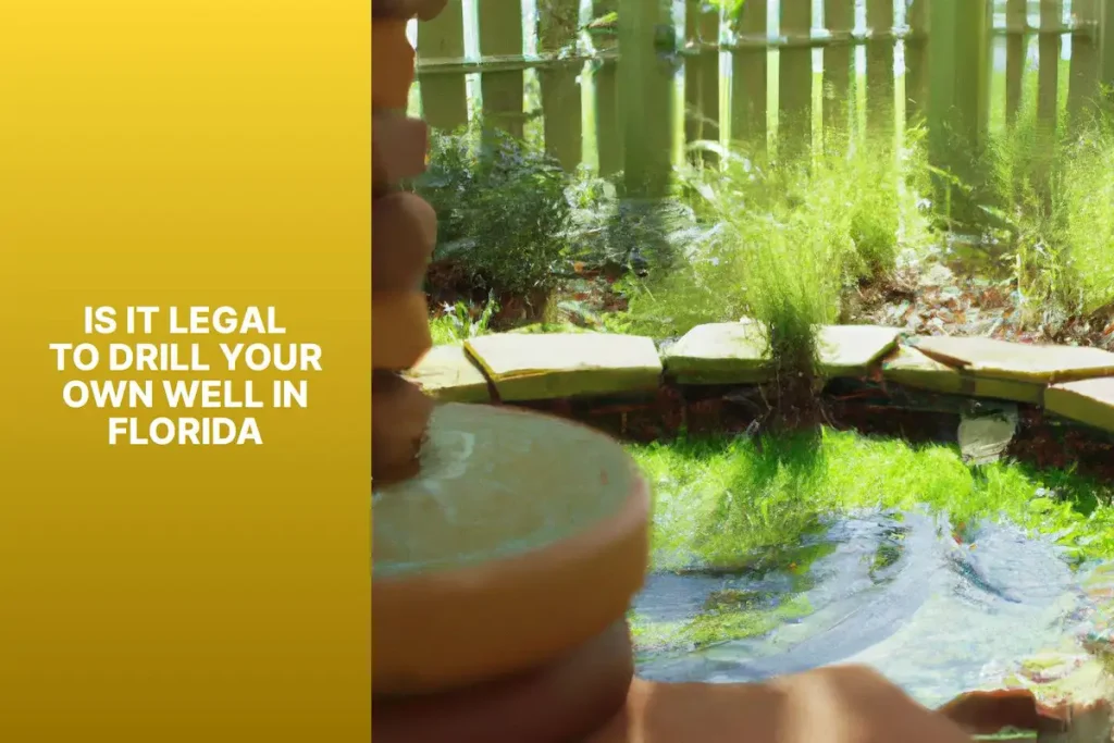 A photo illustrating 'is it legal to drill your own well in Florida?' showing a residential well being drilled in a Florida landscape with a "Permit Required" sign.