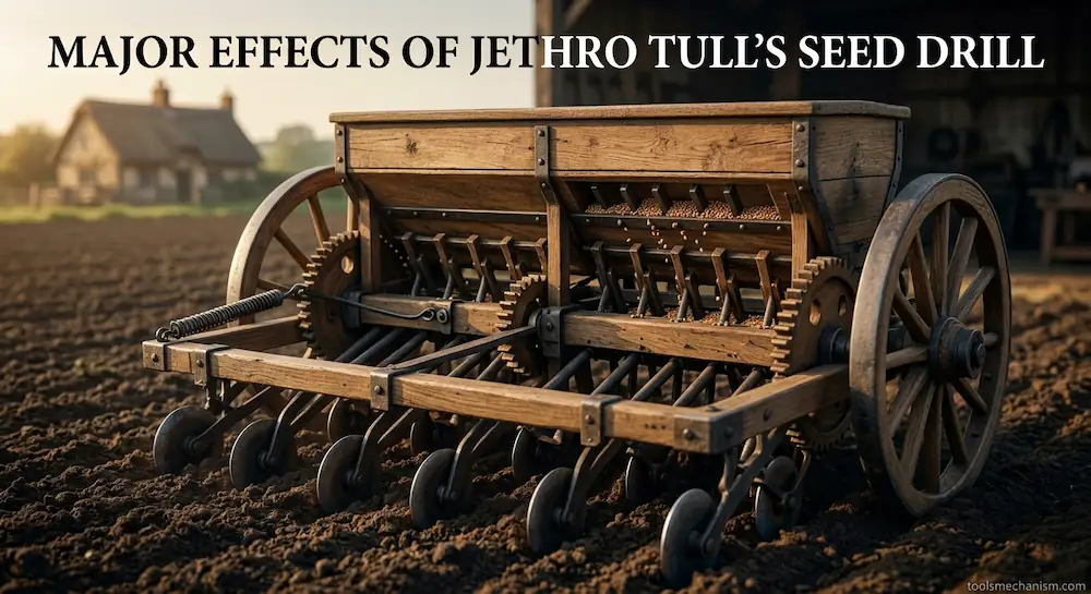 2 Major Effects of Jethro Tull's Seed Drill on Farming machine for agricultural history guide.