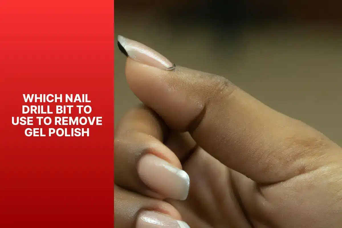 A photo answering 'which nail drill bit to use to remove gel polish' by showing a ceramic bit in use.